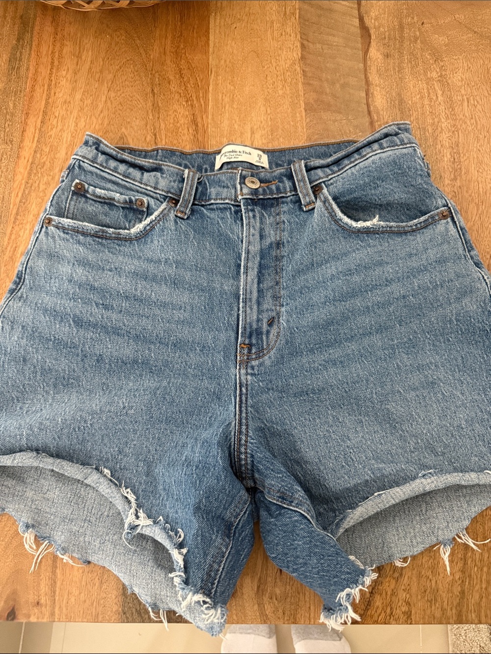 Abercrombie & Fitch Medium Blue High-Rise Cutoff Denim Shorts
